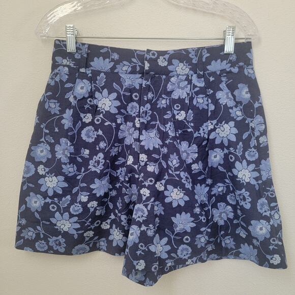 MNG Sz 8 Palermo 330 Shorts Floral Blue Linen Cotton Coastal Beachy Vacation NWT - Picture 1 of 12